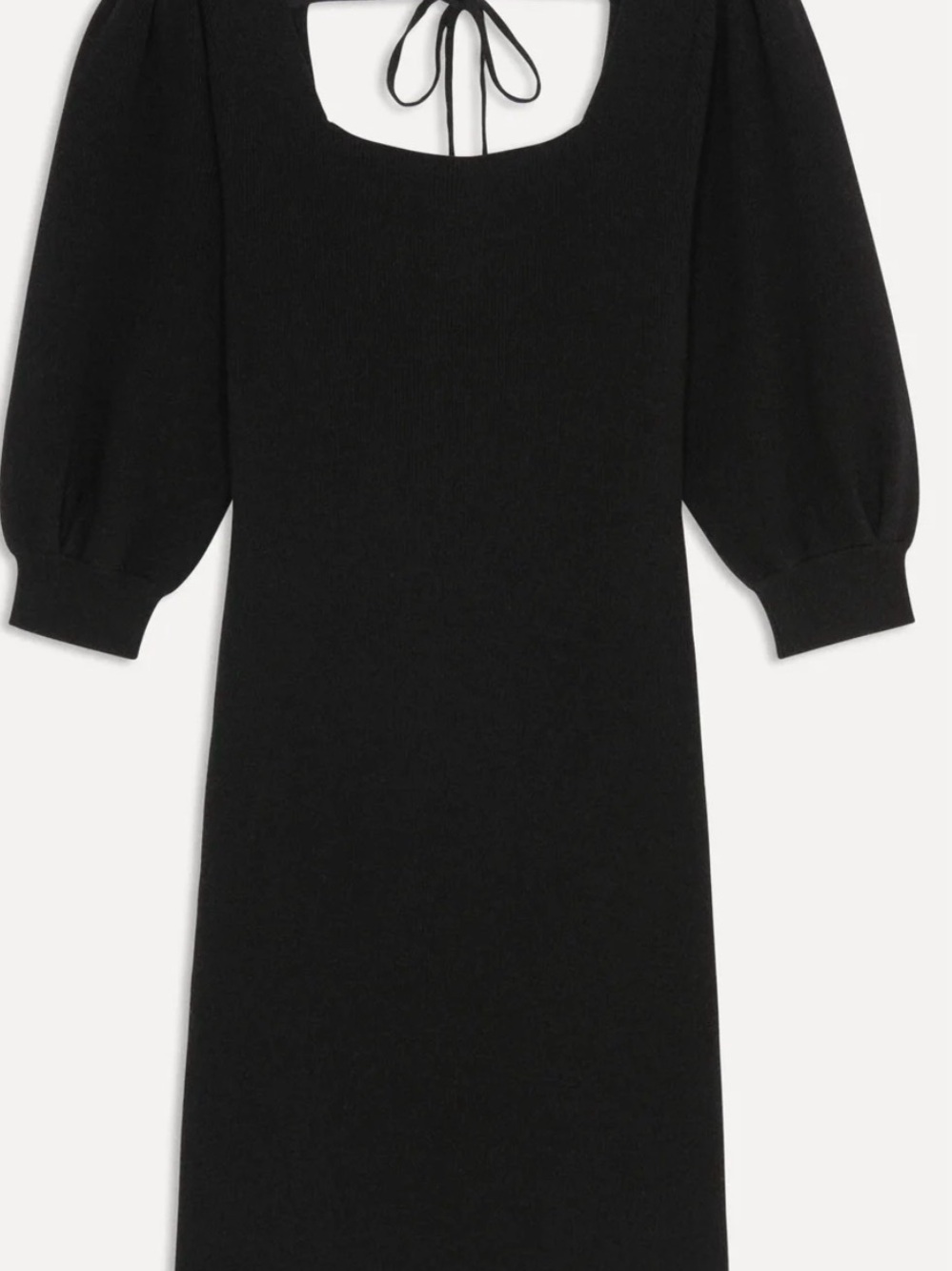ba&sh Black Puff-Sleeve Square-Neck wool blend Knit Dress